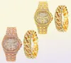 Wristwatches Cool Iced Out Watch Bracelet For Men Women Couple Luxury Watches Gold Diamond With Cuban Chain Jewelry Drop5573982
