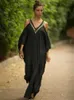 Robes décontractées de base 2023 Sexy épaule froide V Bat à cou de cou Slve Robe de plage d'été lâche plus taille Femmes Seswear Kaftan Robes noires Q943 1 T240415