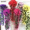 Fleurs décoratives 80cm Violet Artificiel Flower Party Decoration Simulation Simat Saint-Valentin Mur de mariage Panier suspendu Orchidée fausse