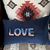 Kudde DunxDeco 12 "x20" Blue Velvet Shiny Love Patchwork Brodery Pilow Cover Patio Case SOFA Stoldekoration