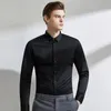 Mens long sleeved elastic shirt non ironing business dress professional work attire stand up collar shirt 240402