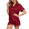 Vérinères pour femmes Summer Pyjamas Silk Satin Pajama Sets Shirt Sleeve à manches à deux pièces Pyjamas Top Pyjamas Setwear pour femme