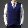 Men's Sweaters Man Plaid Wool Sweater Blazer Coats Vest 2024 Autumn Winter Men Knitted Single Breasted Sleeveless Cardigan