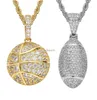 18k Gold Cubic Zirconia Basketball Football Necklace 60cm Golden Chains smycken Set Copper Diamond Hip Hop Sport Football Pendant 2362498