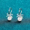 Boucles d'oreilles AZ491-E Lefei Fashion Trendy Luxury Moisanite Classic Diamondset Bowknot Pearl Pour les femmes Real 925 Silver Party Bijoux