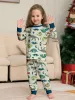 Novo 2023 Família de Natal Roupas Combating Dinosaur Pattern Paijamas fofos Conjunto mãe Papai filhos 2 peças Ter um macacão de família