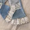 Fashion Girls Jeans Kids Splicing en dentelle Broderie Denim Flare Pantal