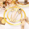 Disposable Dinnerware 350PCS Clear Gold Plastic Plates With Rim For 50 Guests Include 100