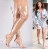 Kim Kardashian Clear Pvc Points Toe Transparent Cuisine High Boots Runway Summer Shoes femme plus taille Crystal Perspex Block Talons 3393797