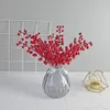 Flores decorativas 10pcs Artificial Single Fork Red Berry Fake Flower Fruit Fortune String ACESSÓRIOS DE ACESSÓRIOS DE NATAL