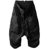 Men's Pants Punk Dark Low Crotch Loose Techwear Black Multi-Pocket Cropped Samurai Summer Men And Women