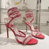 Designer 9,5 cm High Heels, neueste Sommerstil, modische Wasserdiamant -Diamanten mit ultrahigem Absatz schlanker Absatz Sandalen für Frauen