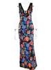 Julissa Mo Elegant V-ringning Slip Floral Print Satin Maxi Dress for Women Summer Backless Lace Bodycon Beach Party Vestidos 240328