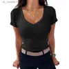 Dames t-shirt zwart hete zomer dames 2024 t-shirt pullover top ts korte slev ribbed t-shirts sexy dames bodycon gebreide t-shirt g1043 t240412