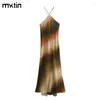 Casual Dresses Women Summer Fashion Slim Tie Dye Midi Dress Vintage Halter Neck Sleeveless Backless Female Party Chic Vestidos