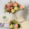 Dekorative Blumen künstliche Seide Rose Langer Zweig Bouquet für Hochzeitsdekoration Weihnachten falsche Pflanzen DIY WREATH Home Vase Geschenkdekoration