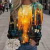 Kobiety z kapturem Neonowa koszula damska druk bluza okrągłe pullover topy swobodne trening z długim rękawem