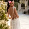 Sexy Floral Lace Applique Beach Wedding Dress Boho Side High Slit Bridal Gown Sleeveless Vestidos de Novia Plus Size