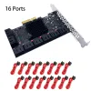 CARDS PCIE SATA Card 16 Ports 6GB SATA 3.0 PCIe Card, PCIe to SATA Controller Expansion Card, X4 PCI Slots Support 16 SATA 3.0 Devices