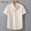 メンズカジュアルシャツメンズリネンマンダリンカラーシャツBlusas Homme RopaセクシーなチュニックブラウスプラスサイズのMasculina Camisa Tops Streetwear