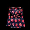 Casual Dresses Vintage Strawberry Print Off Axel Dress for Women in Autumn and Spring Slash Neck Mini Short Long Sleeve Slim Fit