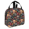 Day Of The Dead Halloween Insulated Lunch Bag Cooler Bag Meal Container Sugar Skull Flower Leakproof Tote Lunch Box Outdoor