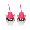 Coppe usa e getta cannuccia Disco Ball Cappello da cowgirl rosa con specchio di paglia forniture per feste di vino da cocktail in vetro
