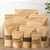 Gift Wrap 4 Large Sizes Packing Kraft Paper Window Bag Stand Dried Food Fruit Tea Packaging Pouches Zipper Self Sealing