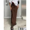 Rokken solide satijnen lange rok vrouwen hoge taille elegante mode slanke gedrapeerde maxi 2024 zomer casual chic kantoor dame faldas drop delive ot41u