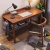 Folding Modern Laptop Minimalism Computer Desk Oak Study Table With Shelf Double Drawer Design Bilateral Hook For Bedroom