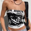 Tanks pour femmes Camis Y2k Summer Femme Lettrage Print Tube Top American Vintage Punk Rock Graphicccrop Top Slveless Slibless Slim Fit Top 1 T240415