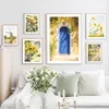 Spring Sunflower Windmill Farmhouse Rural Plant Flower Wall Art Art Tailvas PEINTURE Affiche jaune pour le salon décor