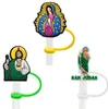 Anpassad religion Soft Silicone Straw Toppers Tillbehör Täcker Charms Återanvändbart Splash Proof Drinking Dust Plug Dekorativ 8mm Straw3904623