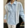 Maglietta femminile primavera/estate finta combinazione a due pezzi a scialle di camicia a maniche lunghe in stile occidentale versatile sciolto casual coreano top