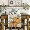 Halloween Orange Pumpkins Eucalyptus Leaves Fall Table Runner Autumn Thanksgiving Kitchen Dining Tablecloth For Home Party Decor