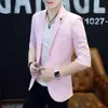 Solid Color Casual Mens Spring Summer Thin Suits Korea Slim Fit Jacket Short Sleeve Top Liten Single Single Button Coats kläder 240412