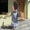 Werkjurken Damesraden Sets Zomer sexy Camisole gestreepte vierkante kraagvest Toppen veter omhoog hoge taille rok blauw tweedelig pak