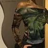 Damska koszulka goth seksowna koronkowa siatka przez koszulki estetyczne graficzne graficzne kolorowe drukowane topy kobiety letnie ts strtwear t240412