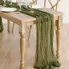 2PCS Olive Moss Green Gauze Semi-Sheer Table Runner Cheesecloth Tablecloth for Wedding Party Bridal Shower Boho Table Decor
