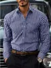 Men's Casual Shirts Button Down Black Red Blue Long Sleeve Striped Lapel Daily Resort Wear Stylish Tops