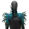 Gothic Punk Feather Shawl Cape Shrug Shoulder Wrap Fake Choker Collar Stole Epaulet Halloween Cosplay Party Stage Show Shirt