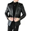 Mönster läderjacka män solid lapel smal fit pu rockar casual blazer läderjacka motorcykel outwear 240320