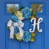 Fleurs décoratives Hortensia Flower Wreath Blue White Farmhouse pour porte d'entrée Porche avant artificiel avec arc