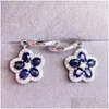 Hoop Huggie örhängen Natural Real Blue Sapphire Earring Flower Style 925 Sterling Sier 0.35CT 10st Gemstone Fine Jewelry for Men Wome Dhzxt