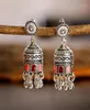 Retro Bollywood Oxidized Womens Jewellery Ethnic Silver Carved Afghan Bell Tassel Drop Jhumka Earrings Wedding Jewelry14696623