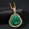 14K Gold Diamond Micro Pave Crystal Jade Laughing Buddha Naszyjnik