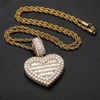 Anpassad Flip Heart Photo Frame Pendant Halsband med Diamond Hip-Hop Collection Jewelry