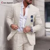 Conjuntos de traje de hombres formales Pantalones de lino Tailomade de boda Camiseta Slim Fit Blazer 2 piezas Cena nocturna