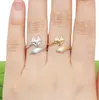10st Gold Silver Justerbara söta rävringar Enkla 3D -djurhuvud Face Tail Ring Tiny Ed Wrap Smooth Fox Minimalist Jewelry F1783126