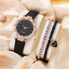 Montre-bracelets 1pcs Fashion féminin Simple Star Star Rignestone Leather Quartz Watch 2pcs Abacus Bead Set Anniversaire Cadeau de Noël